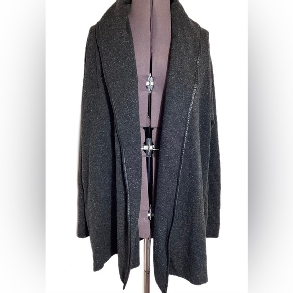 Vince Sweaters - VINCE Leather Trim Cardigan Cashmere Wool Silk